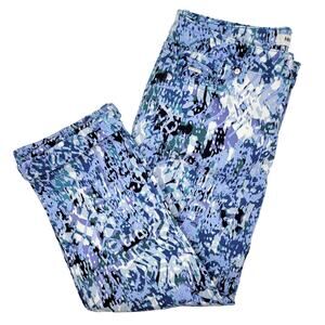 Nine West Capri Pants Women's 10 Blue White Chrystie Mid Rise Cuffed Colorful
